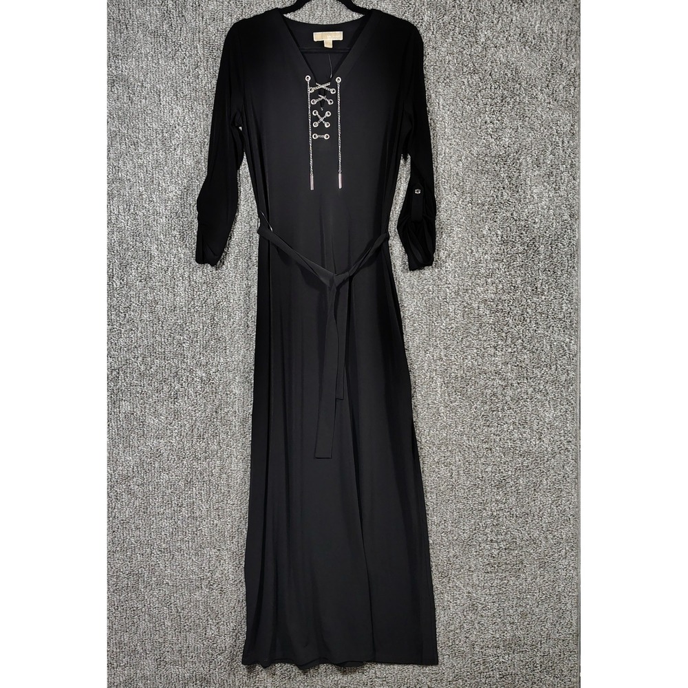 Michael Kors Maxi Dress Black Chain Lace Up Edgy Gothcore Women Small